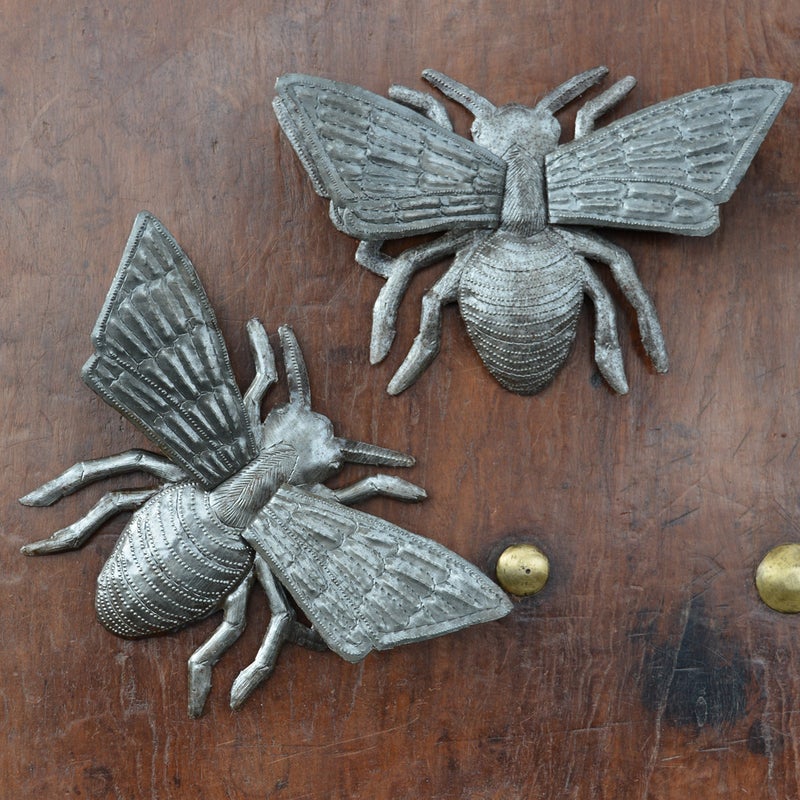 It's Cactus Buzzing Around Bumble Bee, Set of 2, Metal Bugs Wall Art, Decorative Garden Insects Home Decor, Recycled Haitian Art (Bees) - Image 3